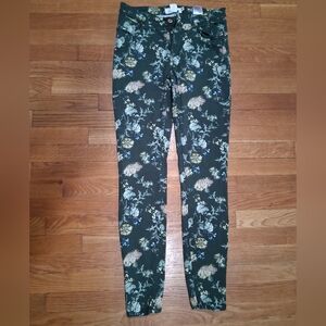 H&M Green Floral Skinny Pants-Size 10
